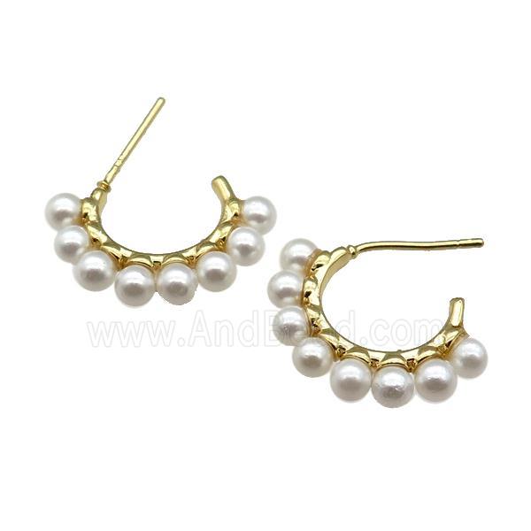 copper Stud Earring with pearlized glass, gold plated