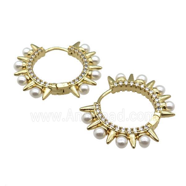 copper Hoop Earring paved zircon with pearlized glass, gold plated