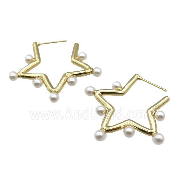 copper Stud Earring with pearlized glass, gold plated