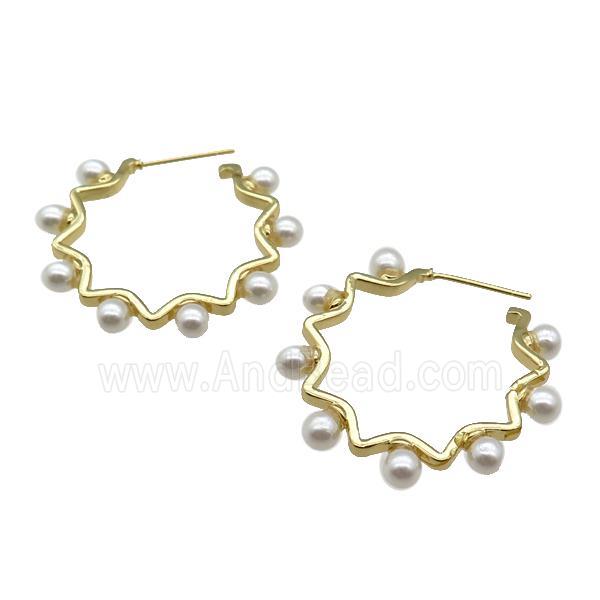copper Stud Earring with pearlized glass, gold plated