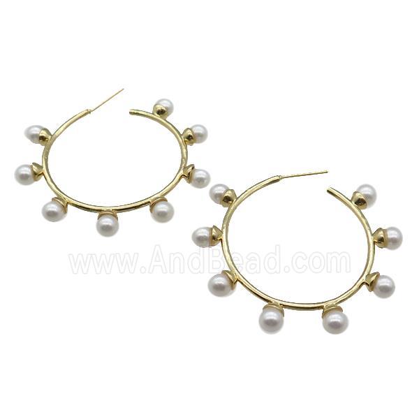 copper Stud Earring with pearlized glass, gold plated