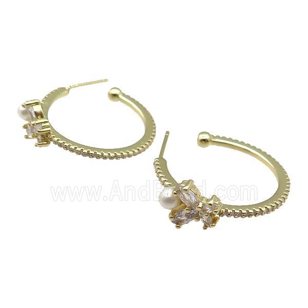 copper Stud Earring pave zircon, gold plated