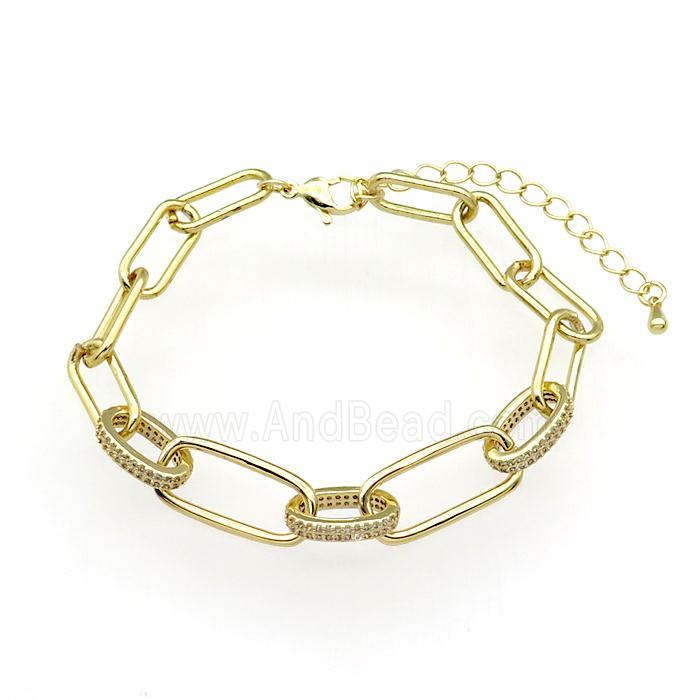 copper Bracelet paved zircon, adjustable, gold plated