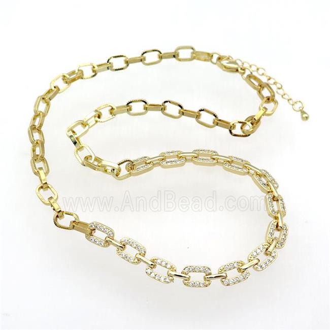copper Necklace paved zircon, adjustable, gold plated