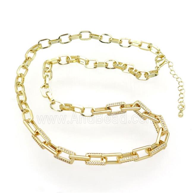 copper Necklace paved zircon, adjustable, gold plated