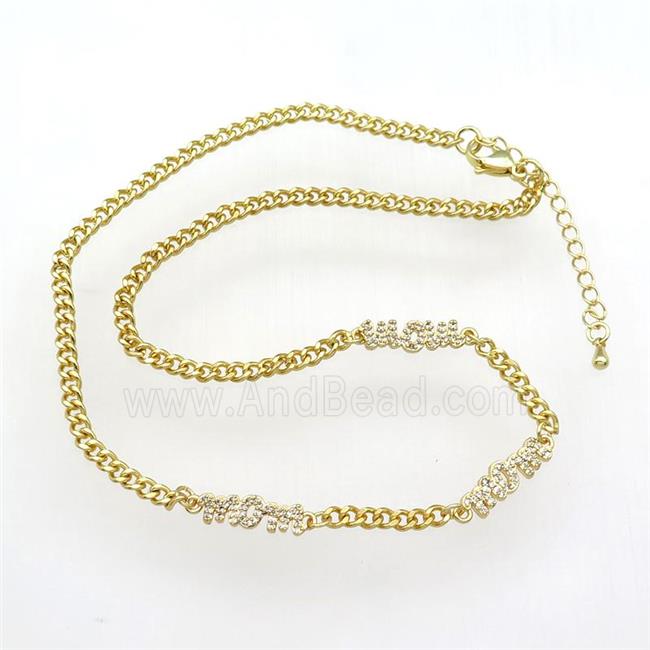 copper Necklace paved zircon, adjustable, gold plated