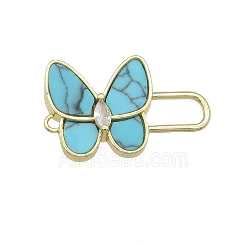 copper Butterfly connector pave Turquoise, gold plated
