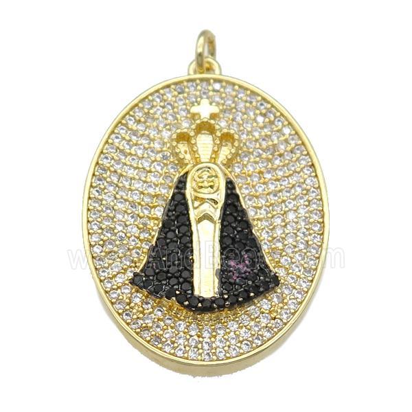 copper oval pendant paved zircon, gold plated