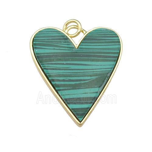 copper Heart pendant paved Malachite, gold plated