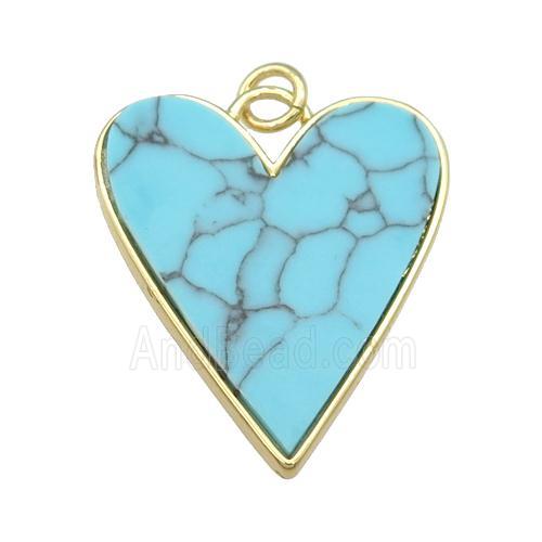 copper Heart pendant paved Turquoise, gold plated