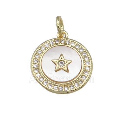 copper circle Star pendant paved shell, zircon, gold plated