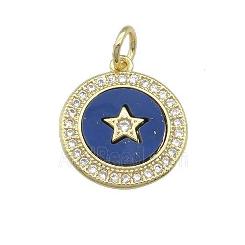 copper circle Star pendant paved Lapis, zircon, gold plated