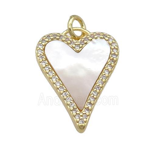 copper Heart pendant paved shell, zircon, gold plated