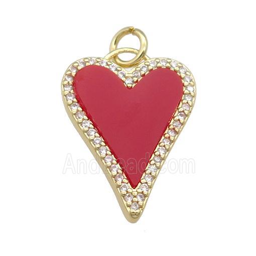 copper Heart pendant paved agate, zircon, gold plated