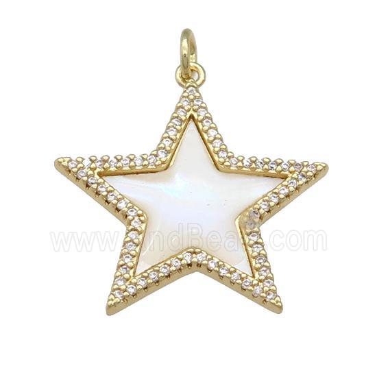 copper Star pendant paved shell, zircon, gold plated