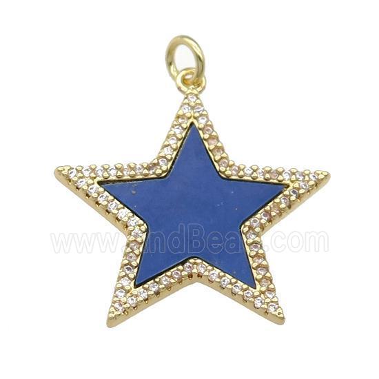 copper Star pendant paved Lapis, zircon, gold plated