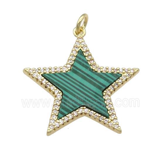 copper Star pendant paved Malachite, zircon, gold plated