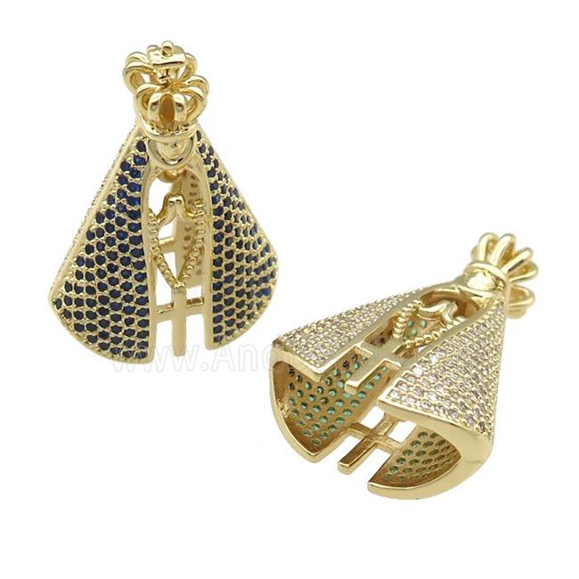 copper empress charm pendant paved blue zircon, gold plated