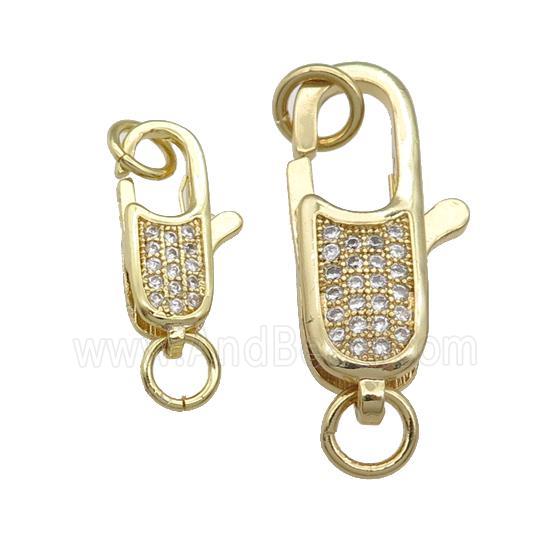 copper Lobster Clasp paved zircon, gold plated