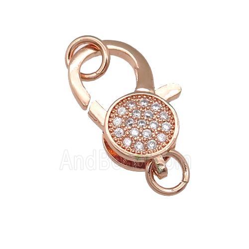 copper Lobster Clasp paved zircon, rose gold