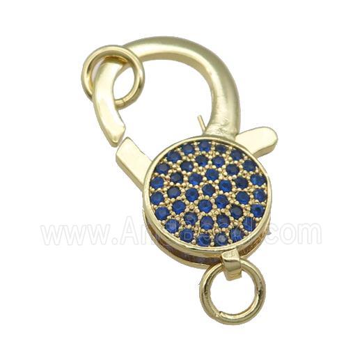 copper Lobster Clasp paved blue zircon, gold plated