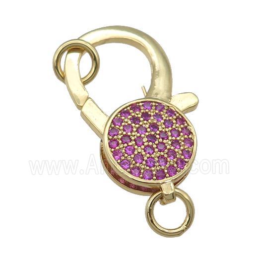 copper Lobster Clasp paved hotpink zircon, gold plated