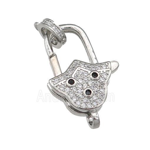 copper Lobster Clasp paved zircon, platinum plated
