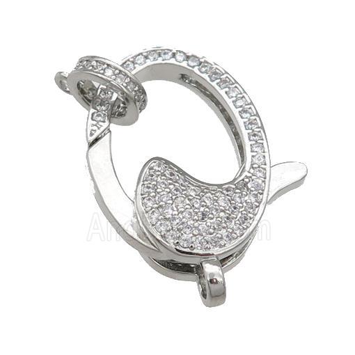 copper Lobster Clasp paved zircon, platinum plated
