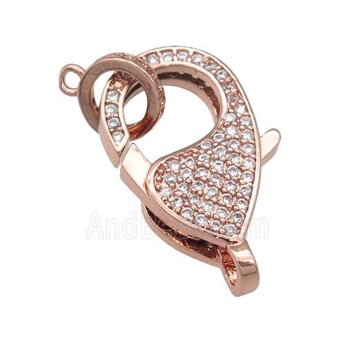 copper Lobster Clasp paved zircon, rose gold