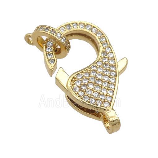copper Lobster Clasp paved zircon, gold plated