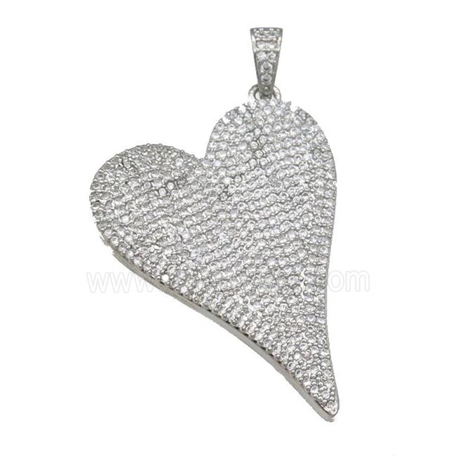 copper Heart pendant paved zircon, platinum plated