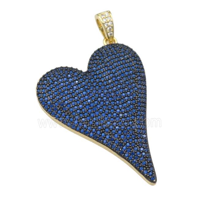 copper Heart pendant paved blue zircon, gold plated