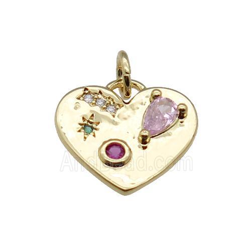 copper Heart pendant pave zircon, gold plated