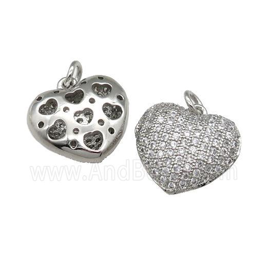 copper Heart pendant pave zircon, platinum plated