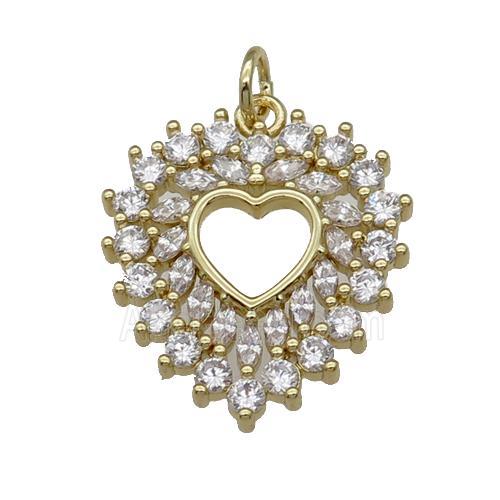 copper heart pendant paved zircon, gold plated