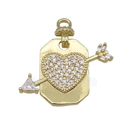 copper Cupid pendant pave zircon, heart, gold plated