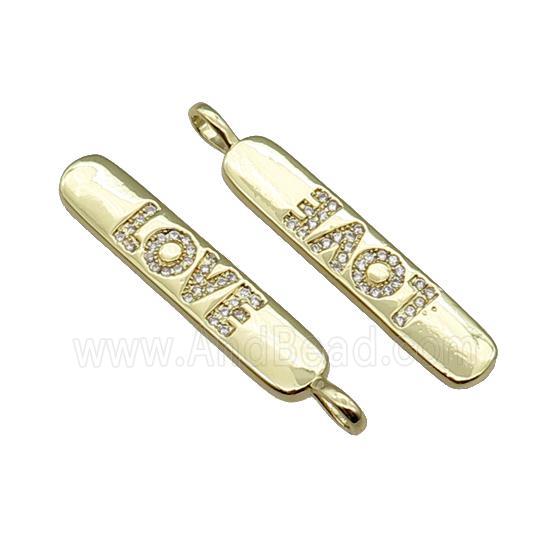 copper LOVE pendant pave zircon, gold plated