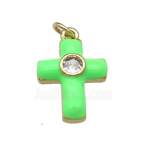 copper Cross pendant pave zircon with mintgreen enamel, gold plated