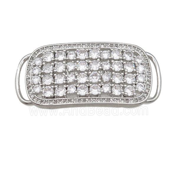 copper rectangle connector pave zircon, platinum plated