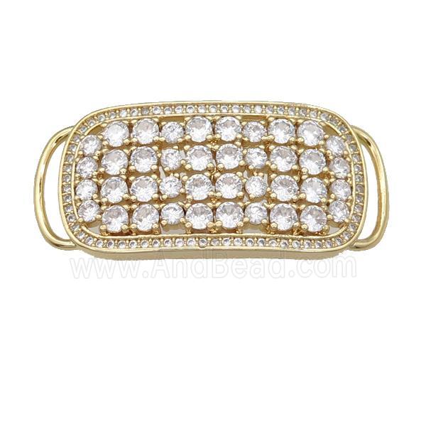 copper rectangle connector pave zircon, gold plated