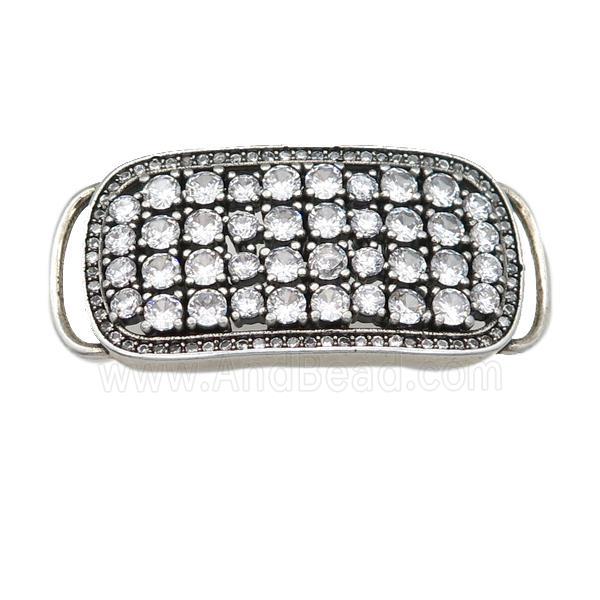 copper rectangle connector pave zircon, antique silver