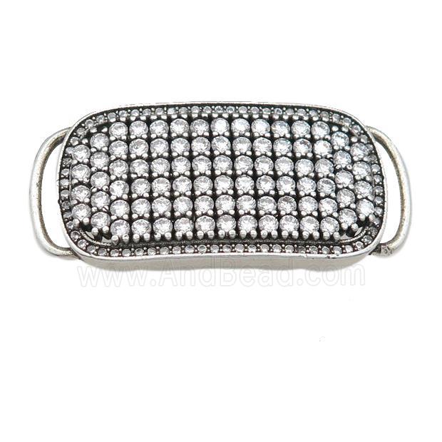 copper rectangle connector pave zircon, antique silver