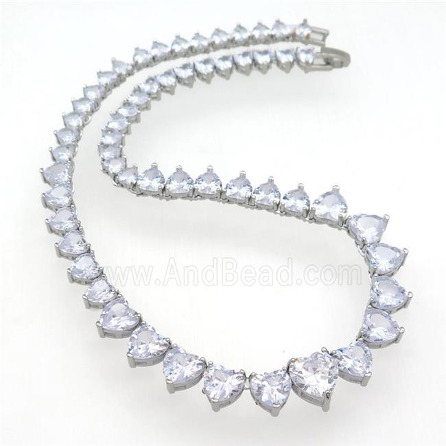 copper Necklace pave zircon, platinum plated