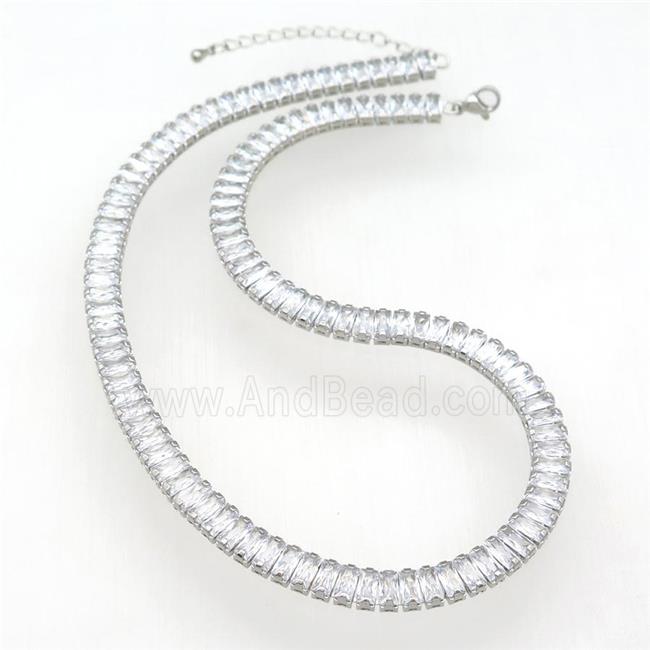 copper Necklace pave zircon, platinum plated