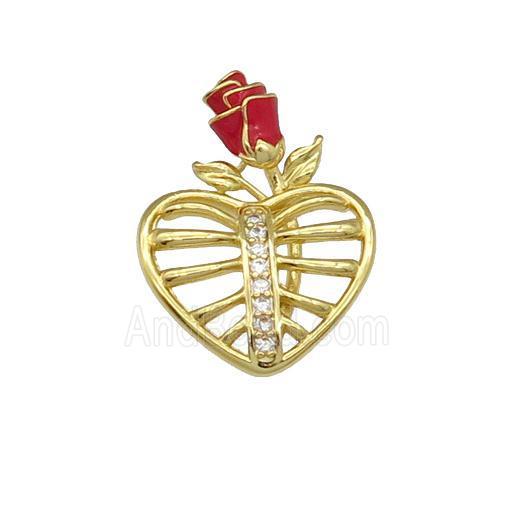 copper heart pendant pave zircon, gold plated