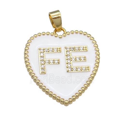 copper Heart pendant pave zircon with white enamel, gold plated