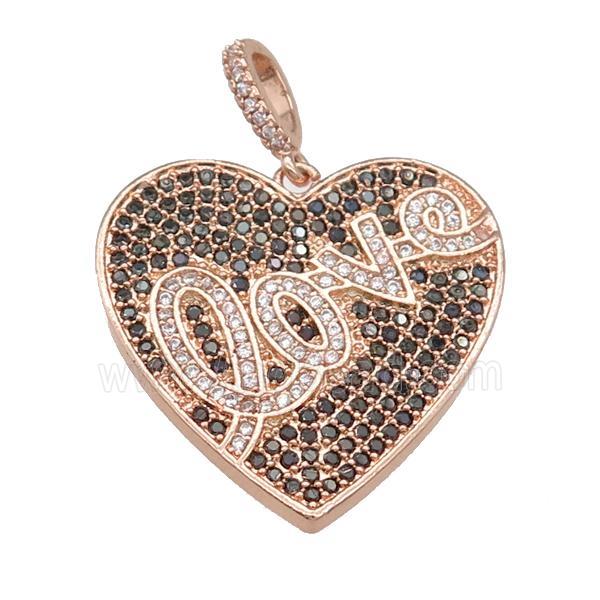 copper Heart pendant pave zircon, LOVE, rose gold