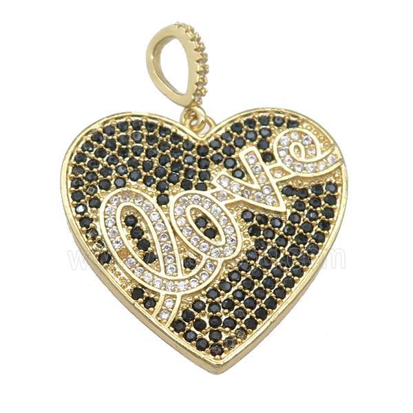 copper Heart pendant pave black zircon, LOVE, gold plated
