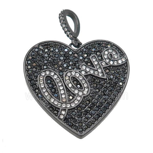 copper Heart pendant pave black zircon, LOVE, black plated