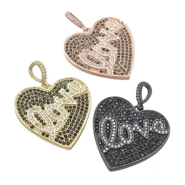 copper Heart pendant pave black zircon, LOVE, mixed